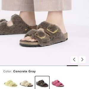 Birkinstock Arizona Fuzzy Brown Sandals with Gold Buckles size 38